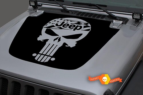 Jeep 2018-2021 Gladiator JT Wrangler JL JLU Hood skull punisher usa flag Vinyl decal Sticker Graphics
