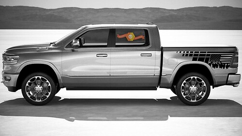 2 Usa Flag Mountains Forest Vinyl Sticker Decal Bed Wrap Kit for Dodge Ram 1500 Hemi 5.7 2018  