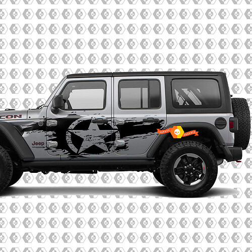 Pair of Jeep Wrangler Unlimited Wrangler JL Distressed star side body Sticker Decal kit