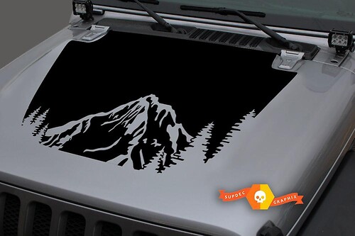 Jeep 2018-2021 Gladiator Wrangler JL JLU JT Hood Forest Mountains Vinyl Decal Sticker Graphic