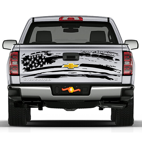 2007-2018 Chevy Silverado Splatter Silverado USA Flag Stripes Tailgate Vinyl Graphics Stickers Decals
