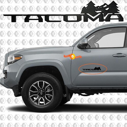 Black Tacoma Mountains and Trees Metal Aluminum Badge Bed Side Emblem Aluminium