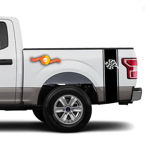 Checkered flag racer Bed Side Stripes Truck Stickers Decals - Fits Ram Chevy Ford Jeep Gladiator
