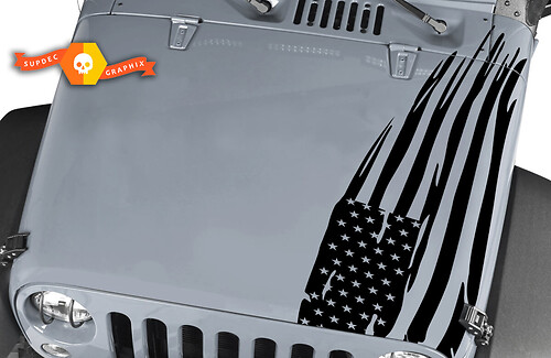 Jeep Wrangler Rubicon large Distressed American Flag Hood Sticker Decal