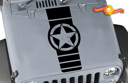 Jeep Wrangler Rubicon Distressed Army Star Hood Sticker Decal