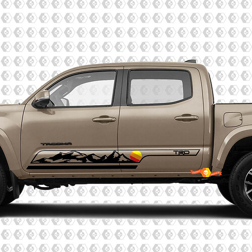 Mountains with Sun in TRD Vintage colors Teq Bed Side Stripes Vinyl Stickers Decal Kit for Tacoma
