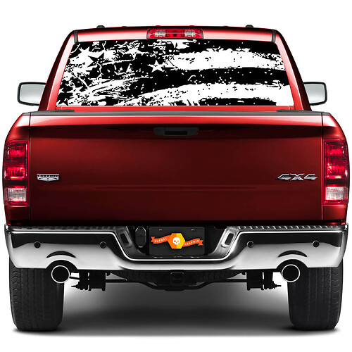 American Flag Black Distressed Grunge Painted Vintage Rear Window Sticker Decal Graphic Truck Perf Vinyl Perforated