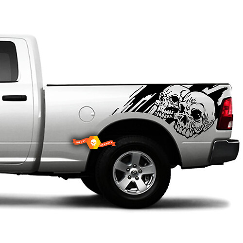 2 Side Skull Distressed Grunge Design Car Side Bed Pickup Vehicle Truck Vinyl Graphic Sticker Decal Tailgate
