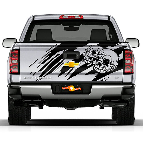 Tailgate Skull Distressed Grunge Design Hood Door Car Bed Pickup Vehicle Truck Vinyl Graphic Sticker Decal