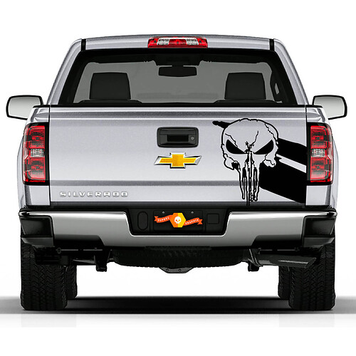  Tailgate Skull Distressed Grunge Design Car Bed Pickup Vehicle Truck Vinyl Graphic Sticker Decal 