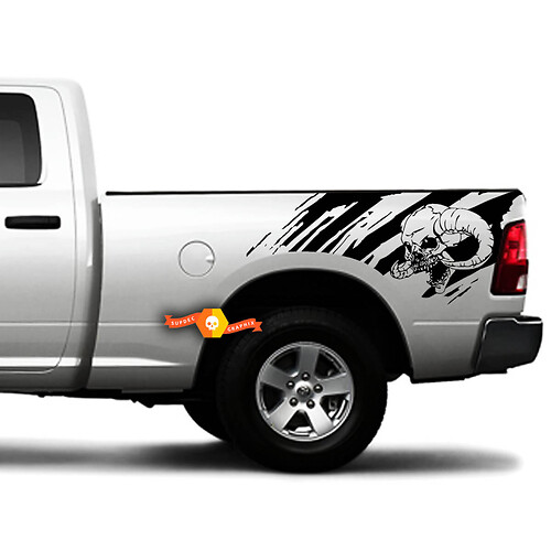2 Side Skull Distressed Grunge Splash Design Car Side Bed Pickup Vehicle Truck Vinyl Graphic Sticker Decal Tailgate