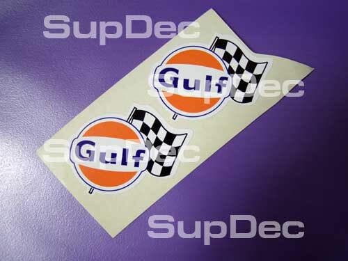 Pair Of Gulf Racing Stickers Decals With Flag