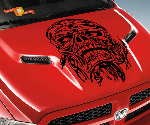 Dodge 2010-2018 Ram Rebel Hood Skull Maiden Wire Logo Truck Vinyl Sticker Decal Graphic Pick Up Pickup ram 1500 2500 rebel
