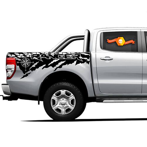 2 X Ranger Raptor Destroyed Tire Tracks bed side Vinyl Stickers Decals