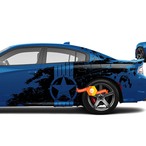 New Dodge Challenger or Charger Hellcat Military Star style Splash Grunge Stripes Kit Vinyl Sticker Decal Graphic