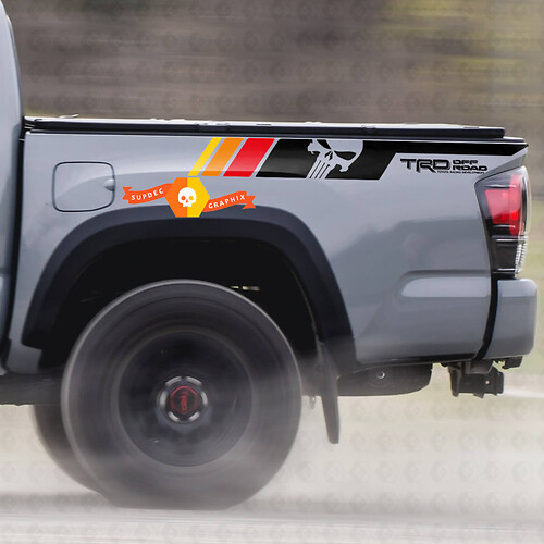 Pair TRD Sport PRO Off Road Vintage Colors Punisher stripes for Tacoma Side Vinyl Stickers Decal fit to Toyota Tacoma 2005–2020