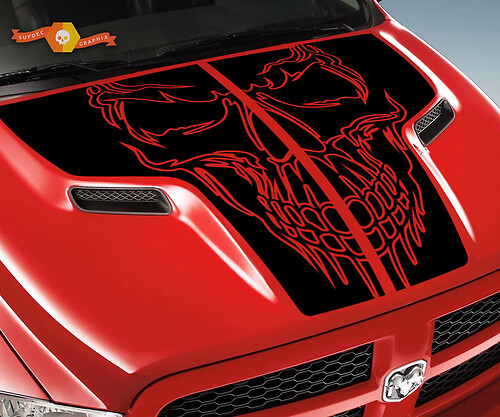 Dodge 2010 2018 fits Ram 1500 2500 Rebel skull Rebel Hood Logo Truck Vinyl Sticker Decal Graphic Pick Up Pickup