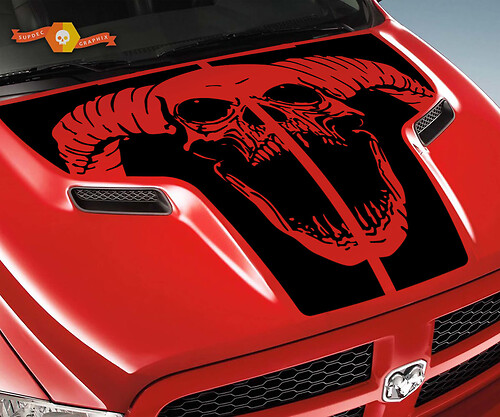 Dodge 2010 2018 fits Ram 1500 2500 Ram Skull Rebel Hood Logo Truck Vinyl Sticker Decal Graphic Pick Up Pickup