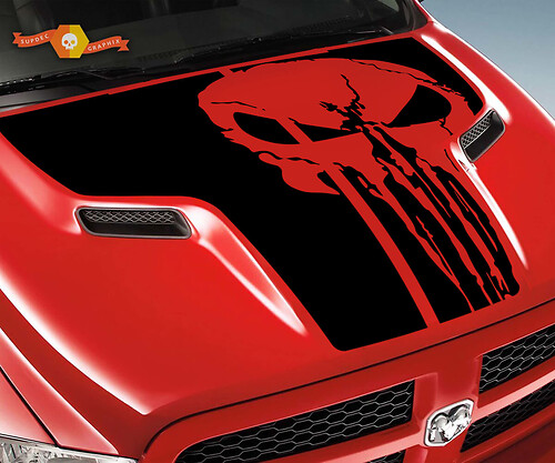 Dodge 2010 2018 se ajusta a Ram 1500 2500 Calavera Castigadora Grunge Logo Capó Vinilo Pegatina Calcomanía Gráfica Camioneta Recogida Pickup
