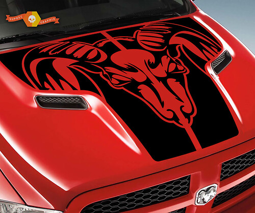 Dodge 2010 2018 fits Ram 1500 2500 Ram Tribal Skull Grunge Hood Logo Truck Vinyl Sticker Decal Graphic Pick Up Pickup