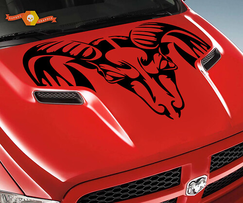 Dodge 2010 2018 fits Ram 1500 2500 Ram Skull Grunge Hood Truck Vinyl Sticker Decal Graphic Pick Up Pickup