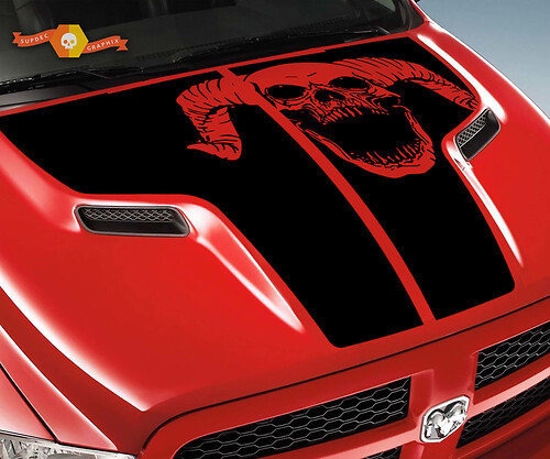 Dodge 2010 2018 Ram 1500 2500 Ram Skull Grunge Hood Truck Vinyl Sticker Decal Graphic Pick Up Pickup