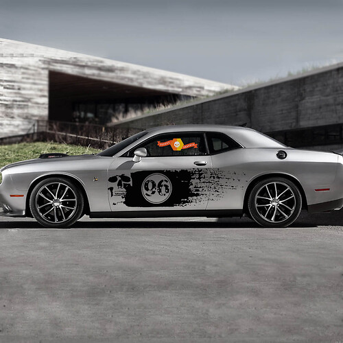 2 Custom Number Skull Dodge Challenger or Any Truck Car Vinyl Graphic Decal Sticker