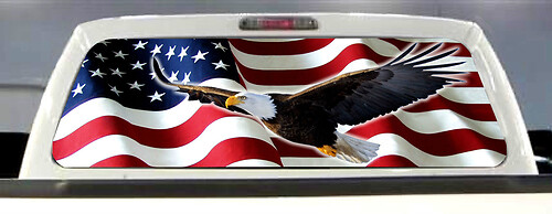 American Flag Eagle Pick-up Truck Rear Window Graphic Sticker Decal Perforated Vinyl
