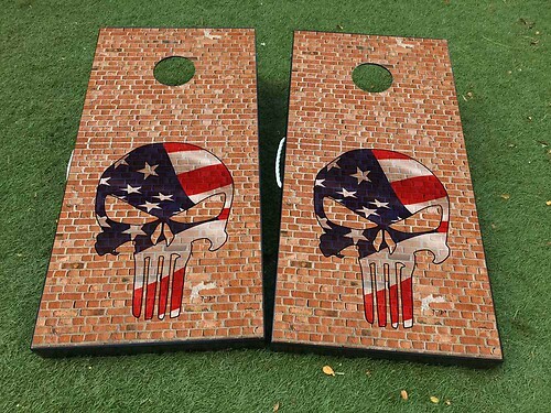 Brick Punisher  Skull  Cornhole Board Game Sticker Decal VINYL WRAPS with LAMINATED