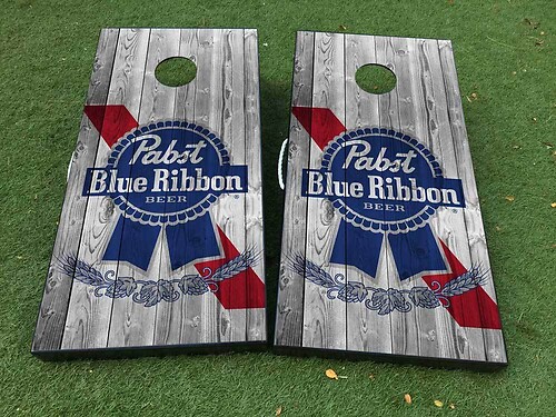 Pabst Blue Ribbon Cornhole Board Game Sticker Decal VINYL WRAPS with LAMINATED