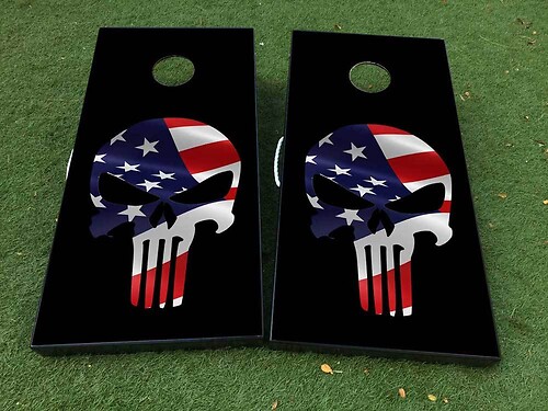 Black Punisher USA flag Cornhole Board Game Sticker Decal VINYL WRAPS with LAMINATED