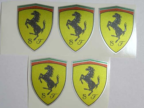 Ferrari Enzo Wheel Caps Center Yellow on Silver 5 Emblems Stickers Decals